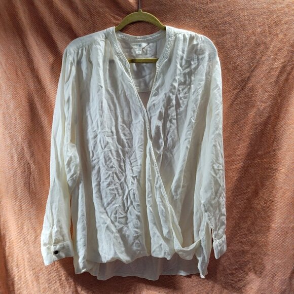 Terra & Sky Women's Plus Size Long Sleeve Wrap Front Top with Knit Back Size 3x - Picture 1 of 16